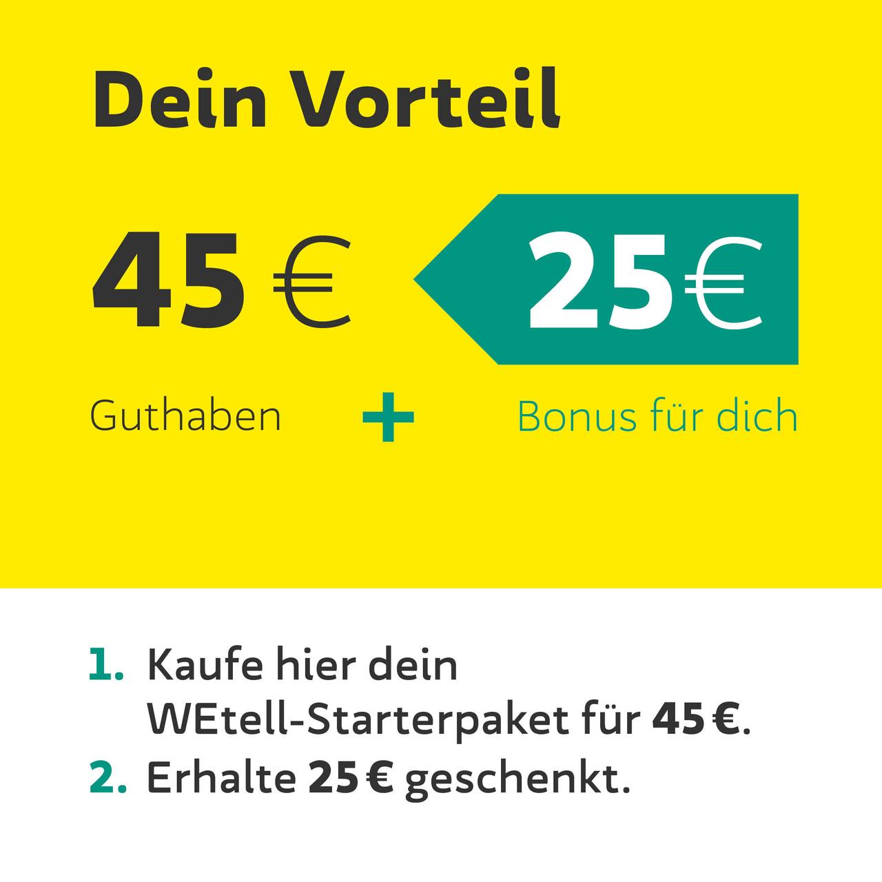 WEtell Mobilfunktarif ÜBERSCHALL + 25 € Grundgebühr geschenkt