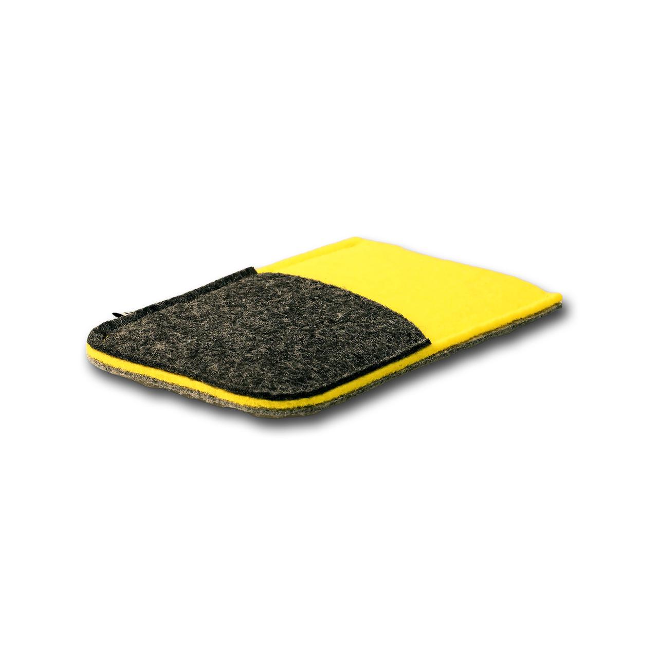 RÅVARE Handyhülle aus Filz für Fairphone 4 mit Fronttasche in sonnengelb und grau