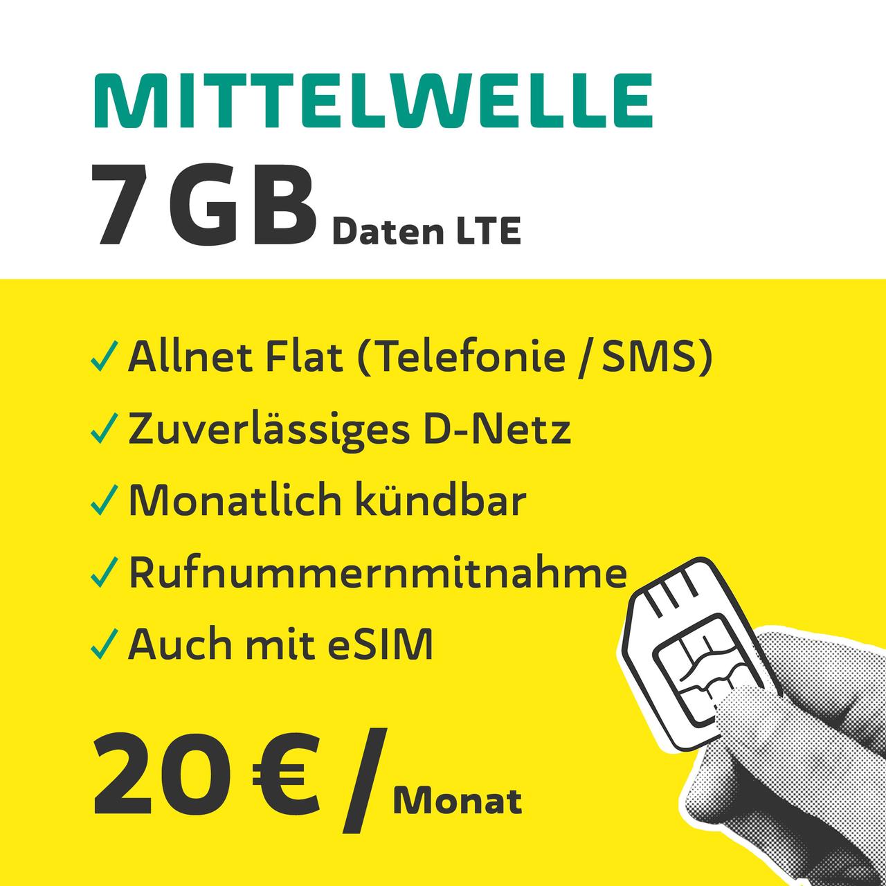 WEtell Mobilfunktarif MITTELWELLE + 25 € Grundgebühr geschenkt