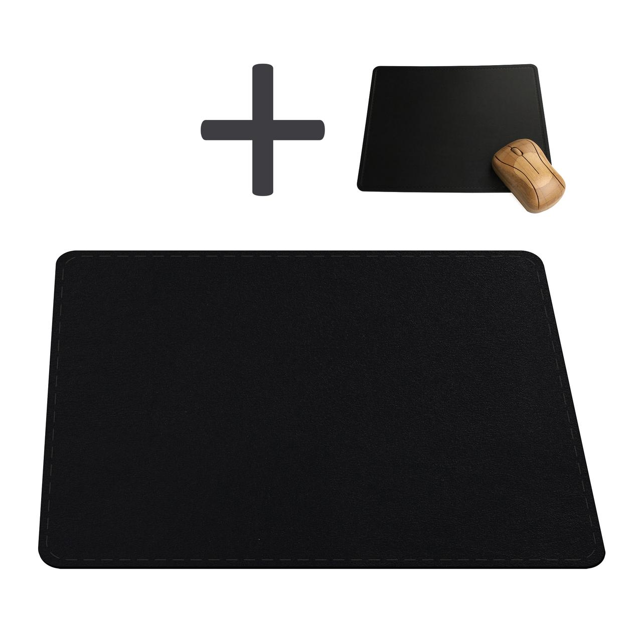 Schreibtischunterlage + Mousepad aus recyceltem Leder (Set) schwarz