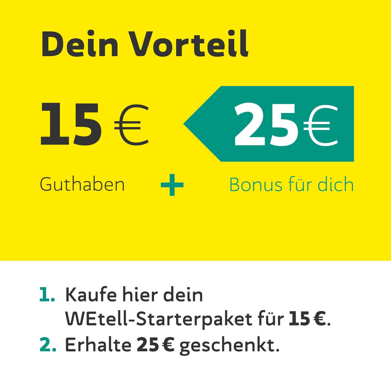 WEtell Mobilfunktarif ULTRAKURZ + 25 € Grundgebühr geschenkt