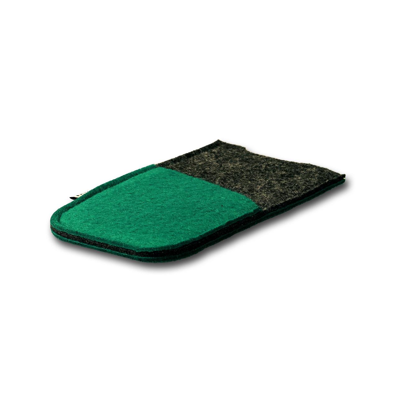 RÅVARE Handyhülle aus Filz für Fairphone 4 mit Fronttasche in waldgrün und grau