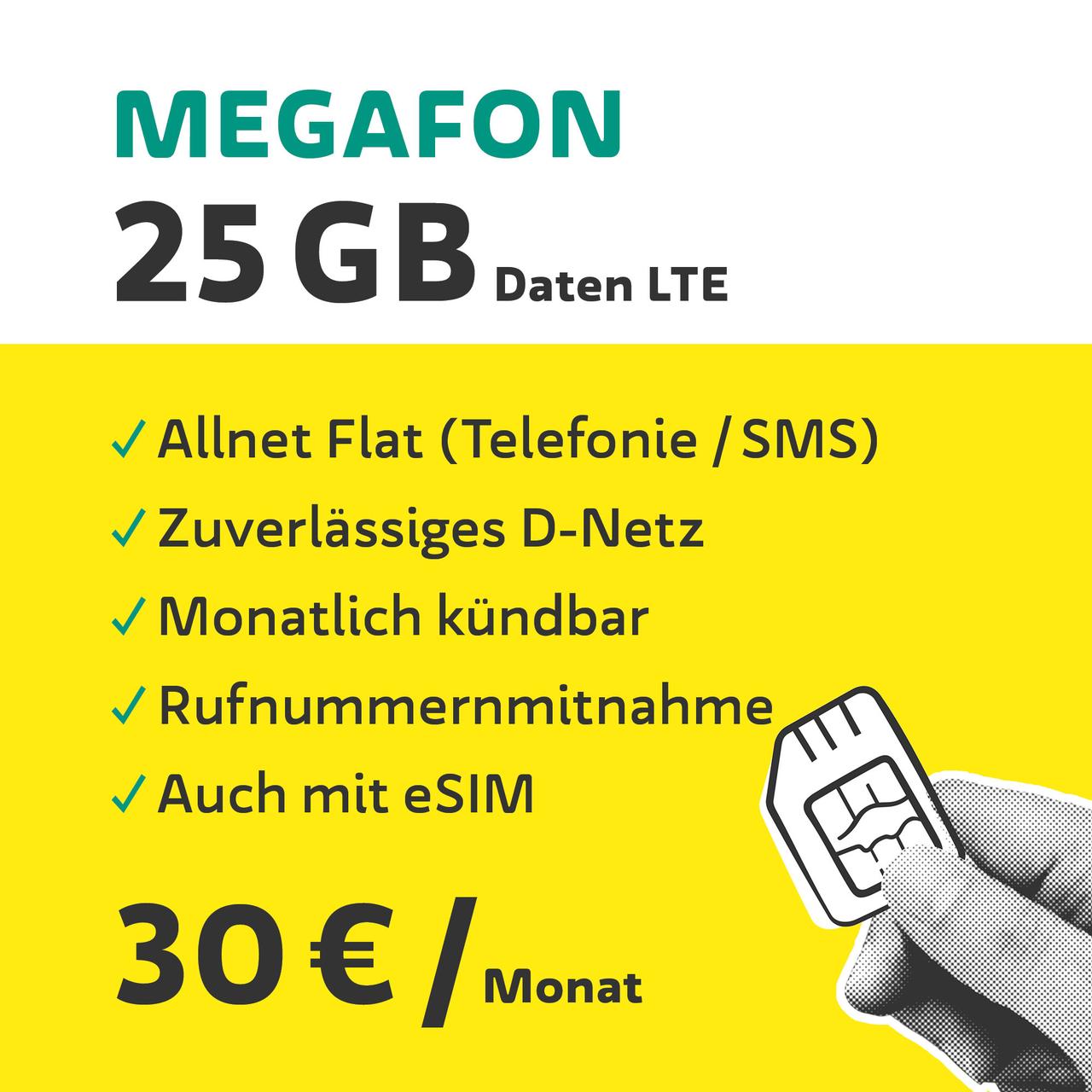 WEtell Mobilfunktarif MEGAFON + 25 € Grundgebühr geschenkt