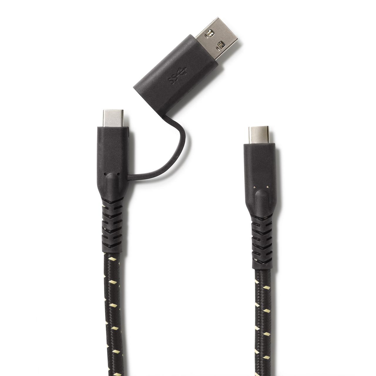 Usb-Lade- und Datenkabel mit 2 mal USB-C Stecker und Adapter auf USB-A