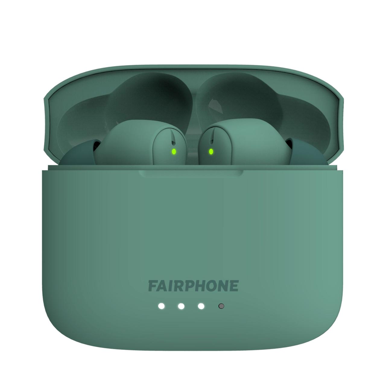 Led-Funktion für Ladestand und Verbindungsmodus, Bluetooth-Kopfhörer in Ladebox, Fairphone, grün